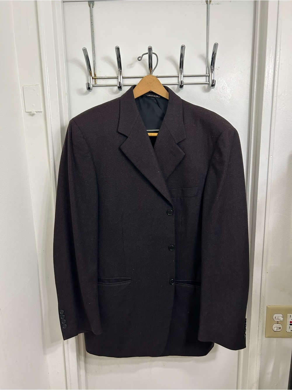 Canali Suit Jacket Mens 54R** Thick Black Wool Solid Three-Button Notch
